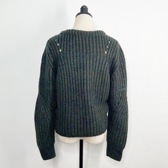 John + Jenn Green Marled Crew Neck Ribbed Sweater Chunky Preppy Casual Size S - Picture 5 of 8
